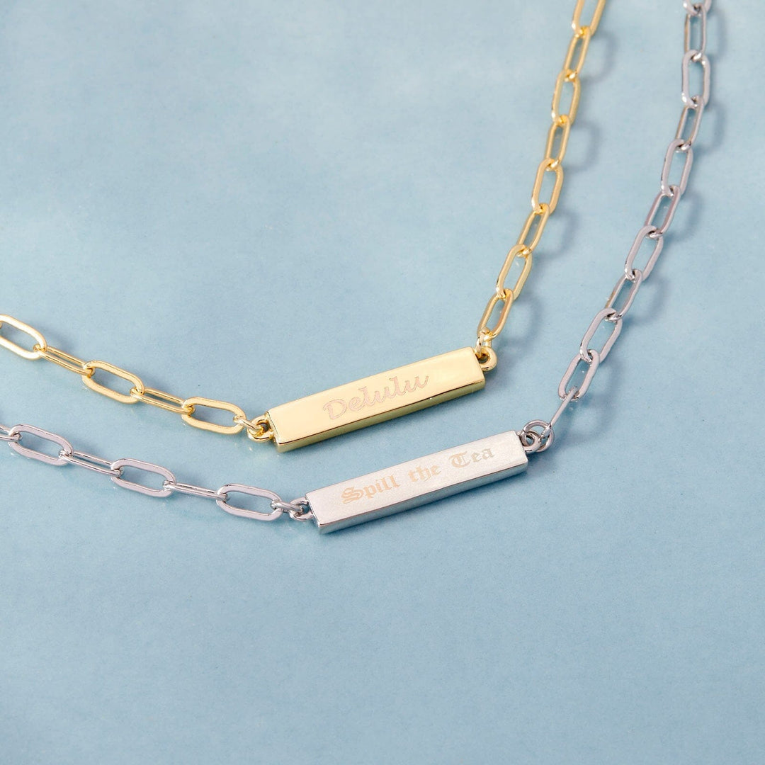 Engravable Paperclip Chain Bar Necklace