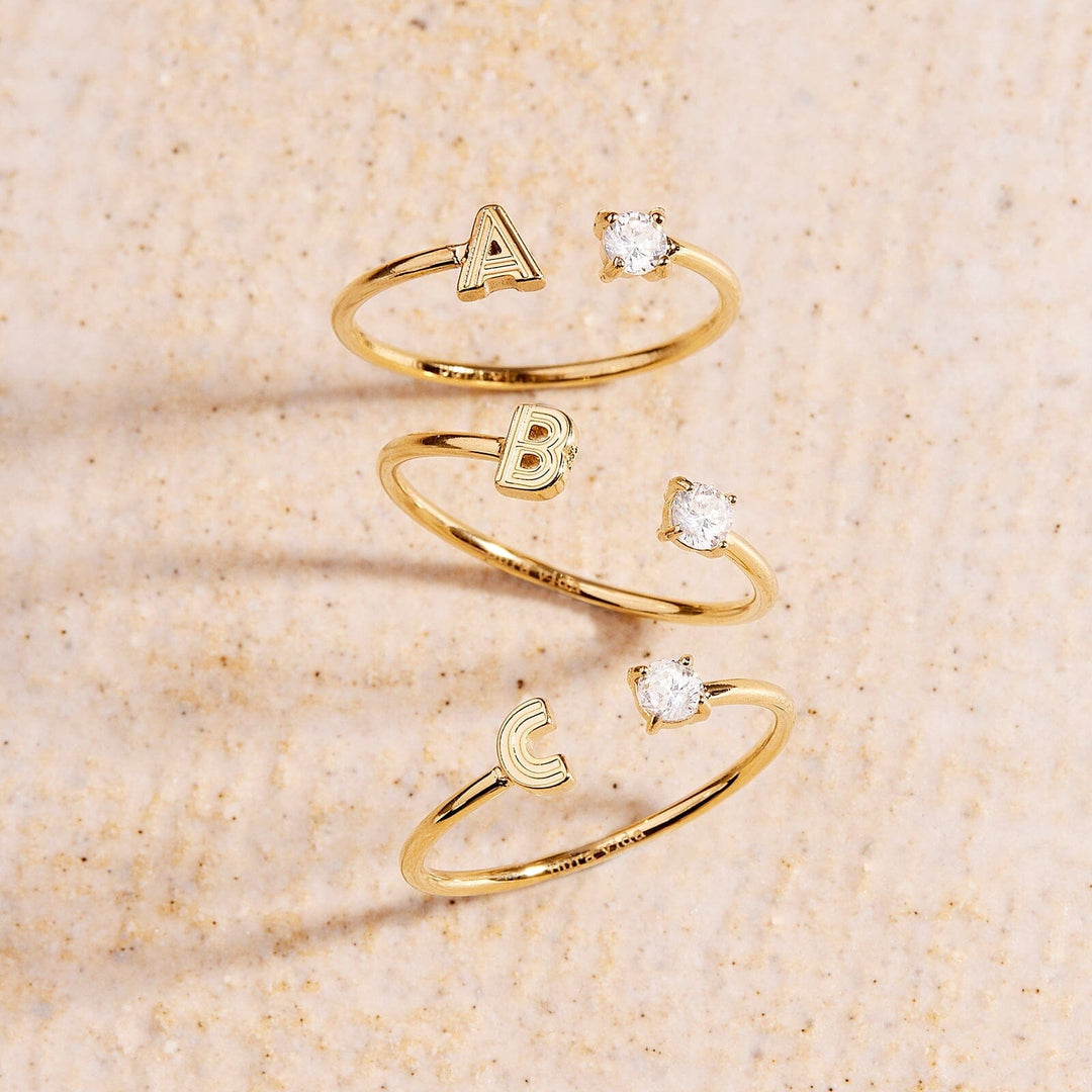 Initial Stone Open Ring