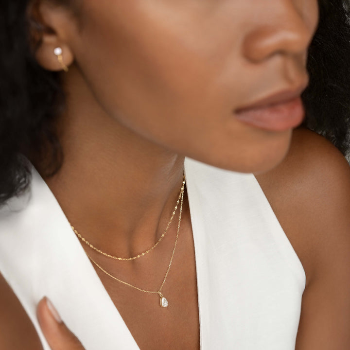 Pear Cut Lab Grown Diamond Pendant Necklace 14k Gold - Oline