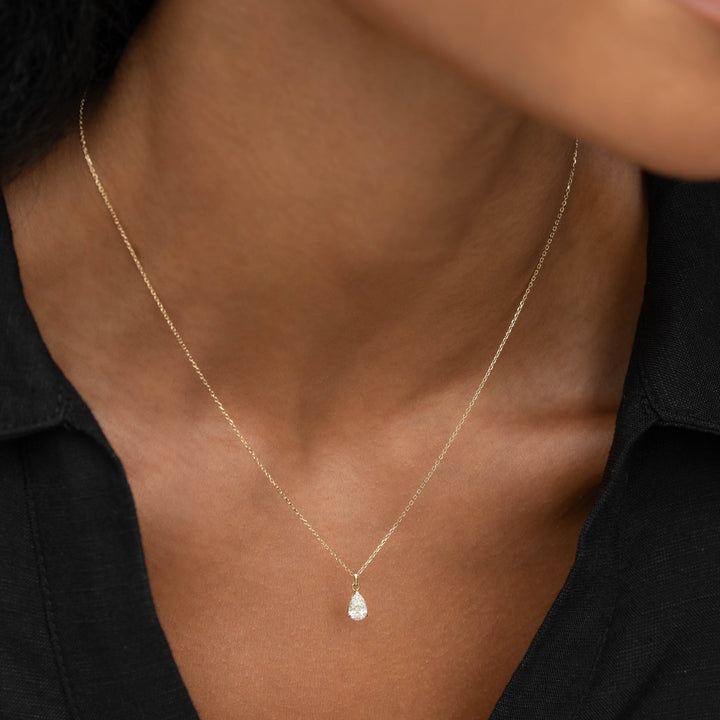 Pear Cut Lab Grown Diamond Pendant Necklace 14k Gold - Oline